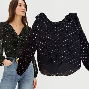 Rails Blouse Ruffled Polka Dot Black Small